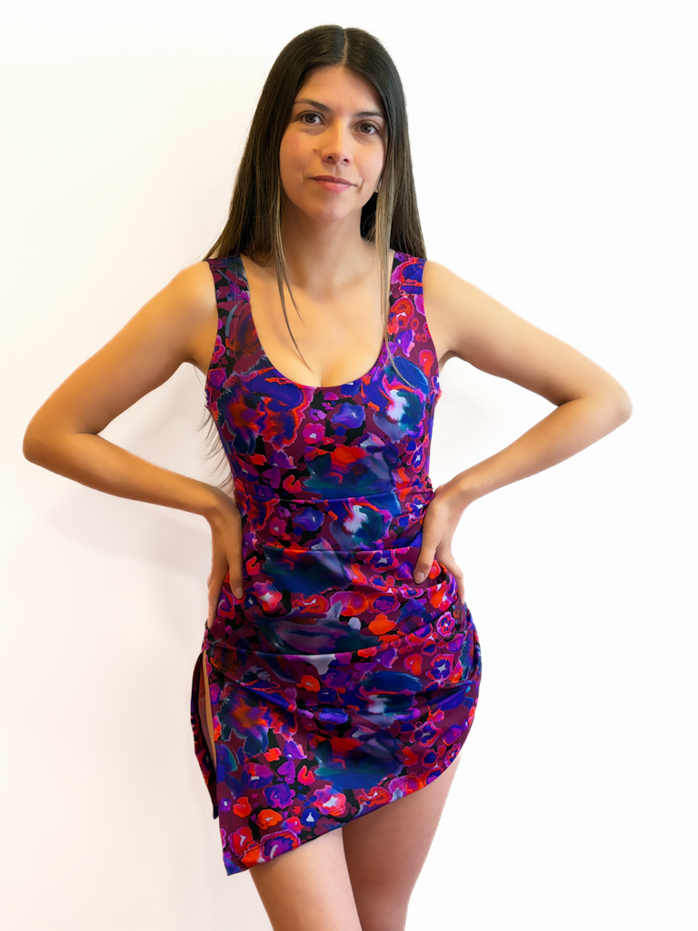 TRAJE DE BAÑO VESTIDO MALENA ESCOTE MÁS CERRADO ESTAMPA A ELECCION