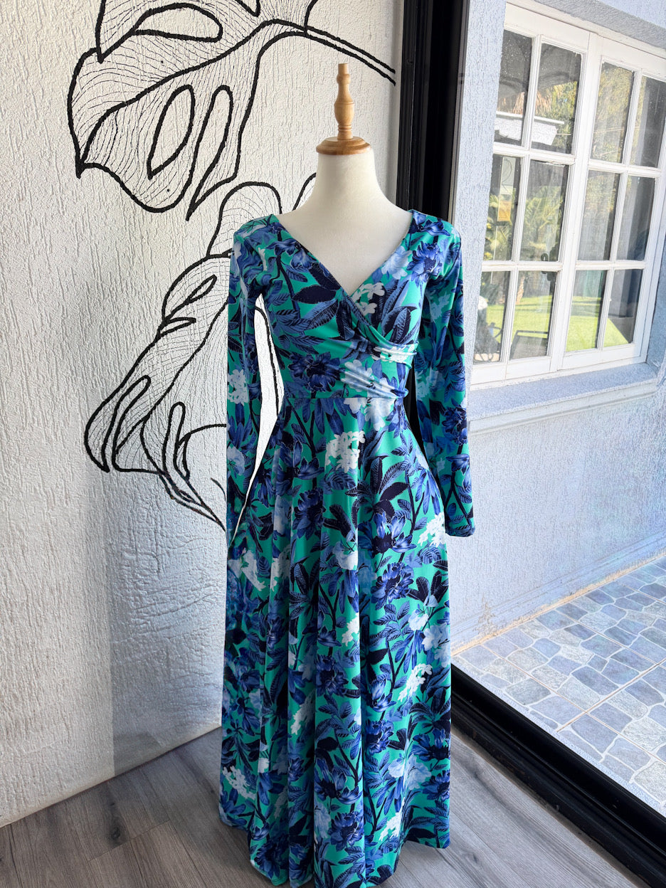 MAXI DRESS CRUZADO MANGA LARGA ESTAMPADO A ELECCION
