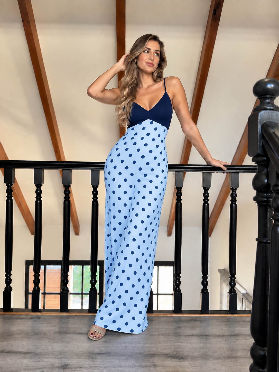 MAXI DRESS SAMANTHA BIG POLKA BLUE PREVENTA