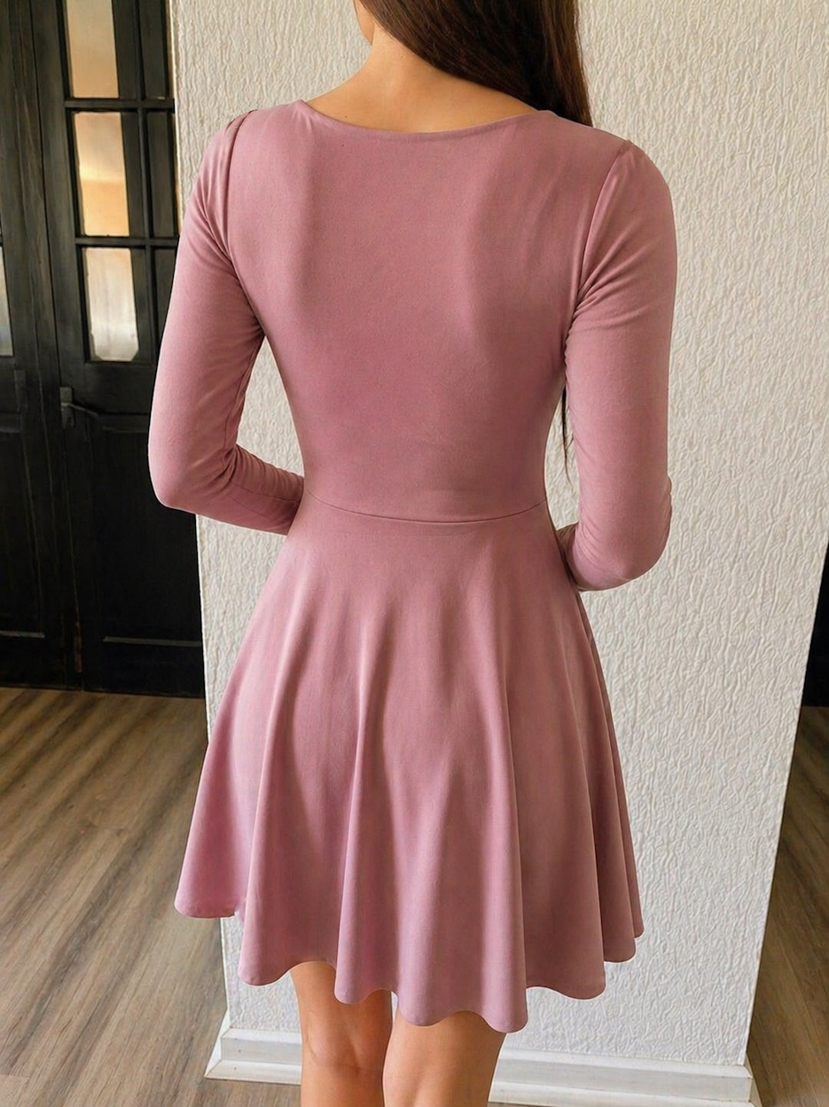 VESTIDO CRUZADO MANGA LARGA SKATER COLOR A ELECCION