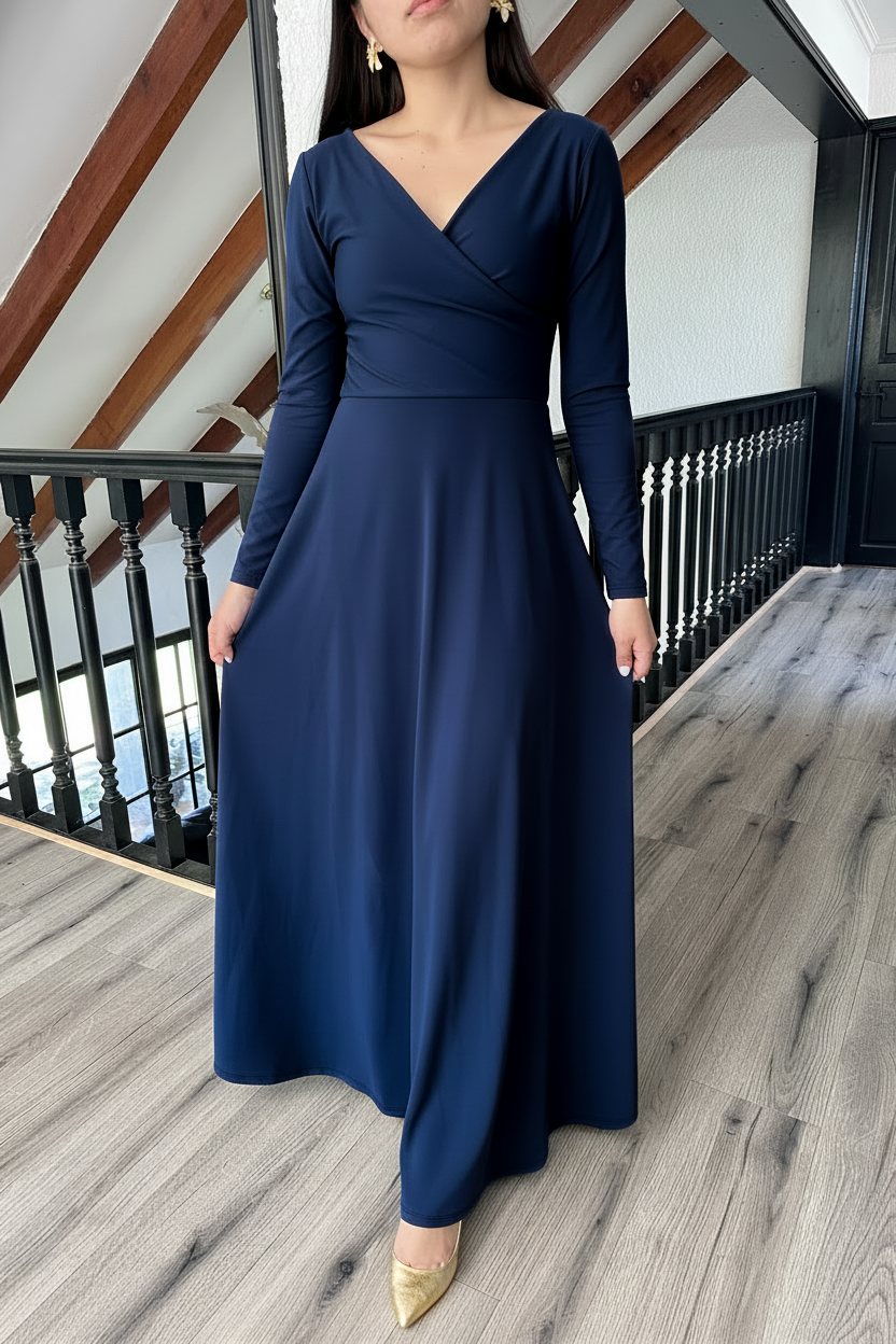 MAXI DRESS CRUZADO MANGA LARGA COLOR A ELECCION