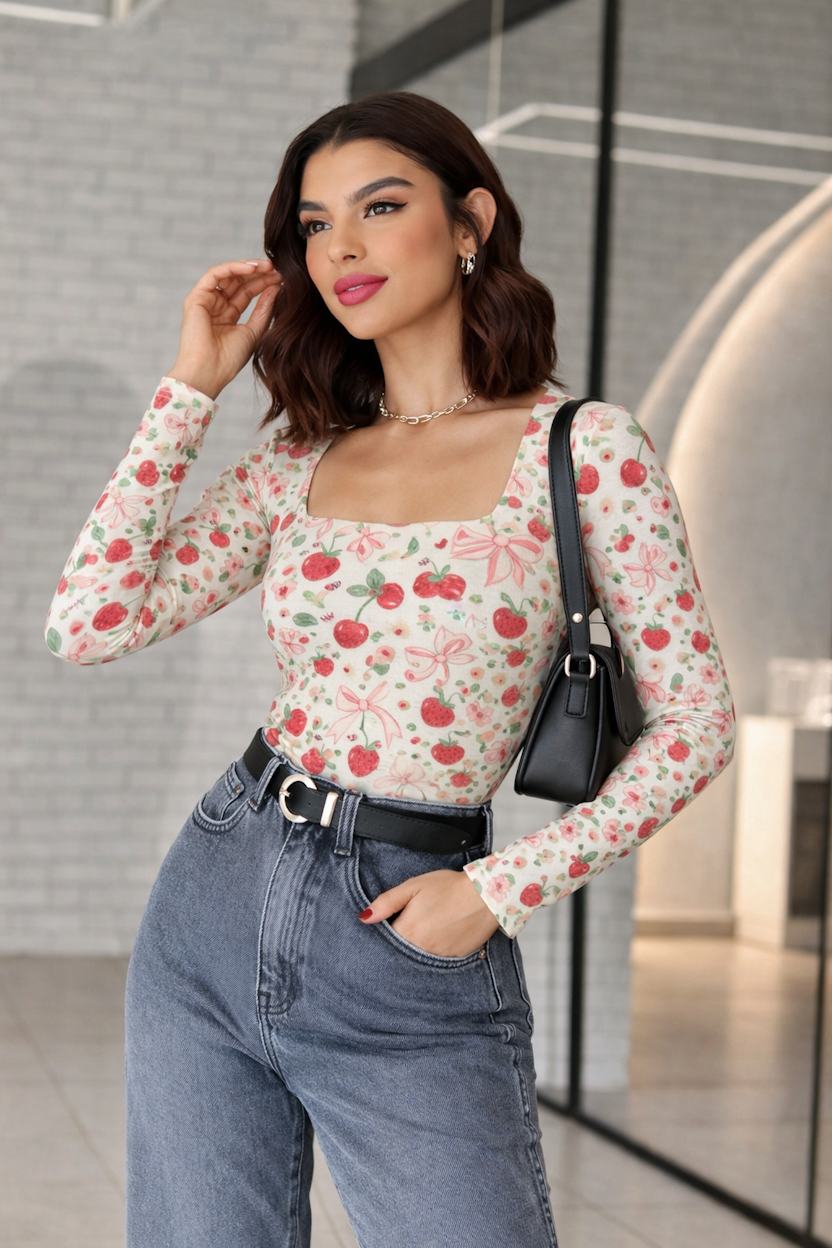 BODY O POLERA ESTAMPADO EXCLUSIVO CHERRY