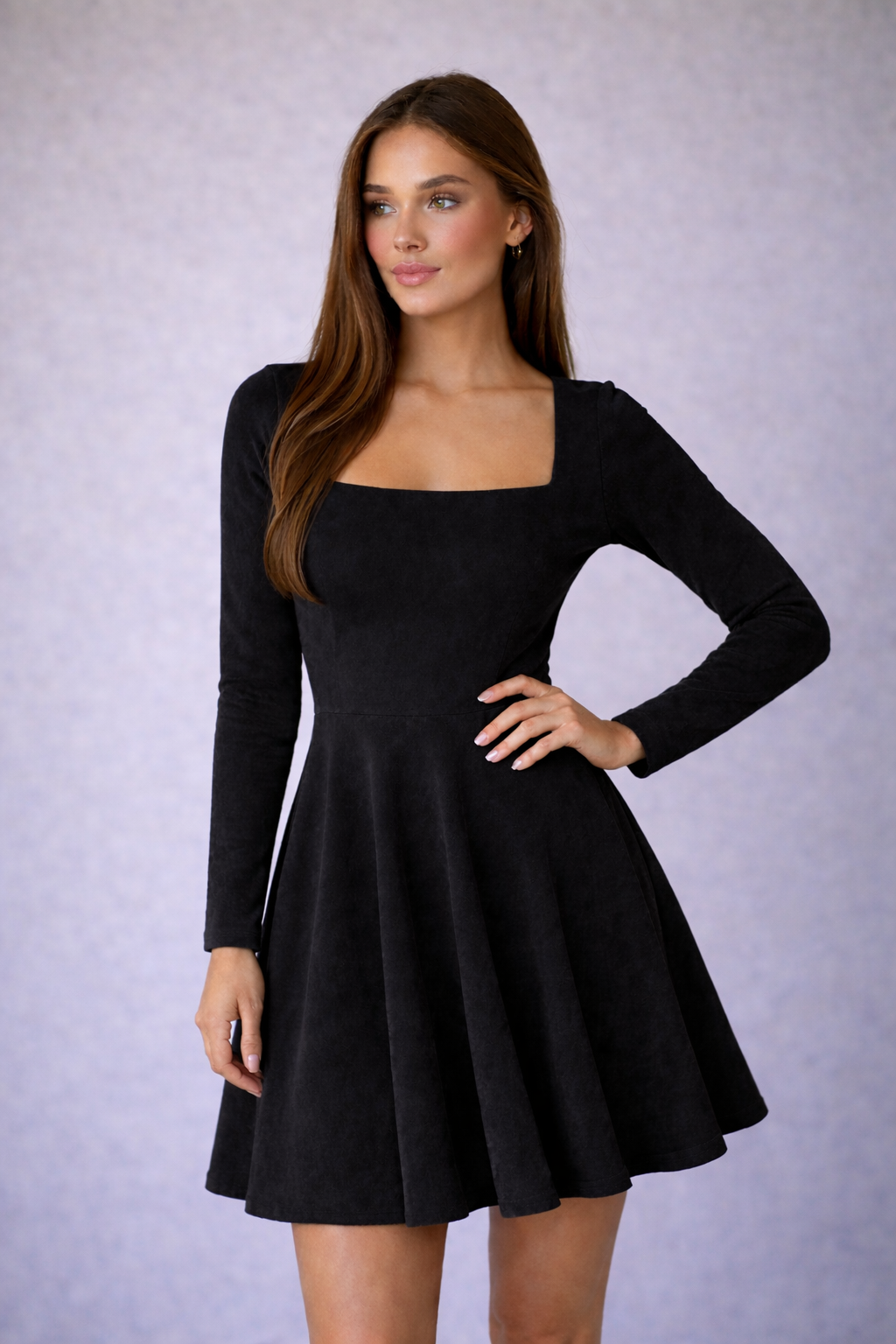VESTIDO SKATER SUEDE ESCOTE CUADRADO COLOR A ELECCION