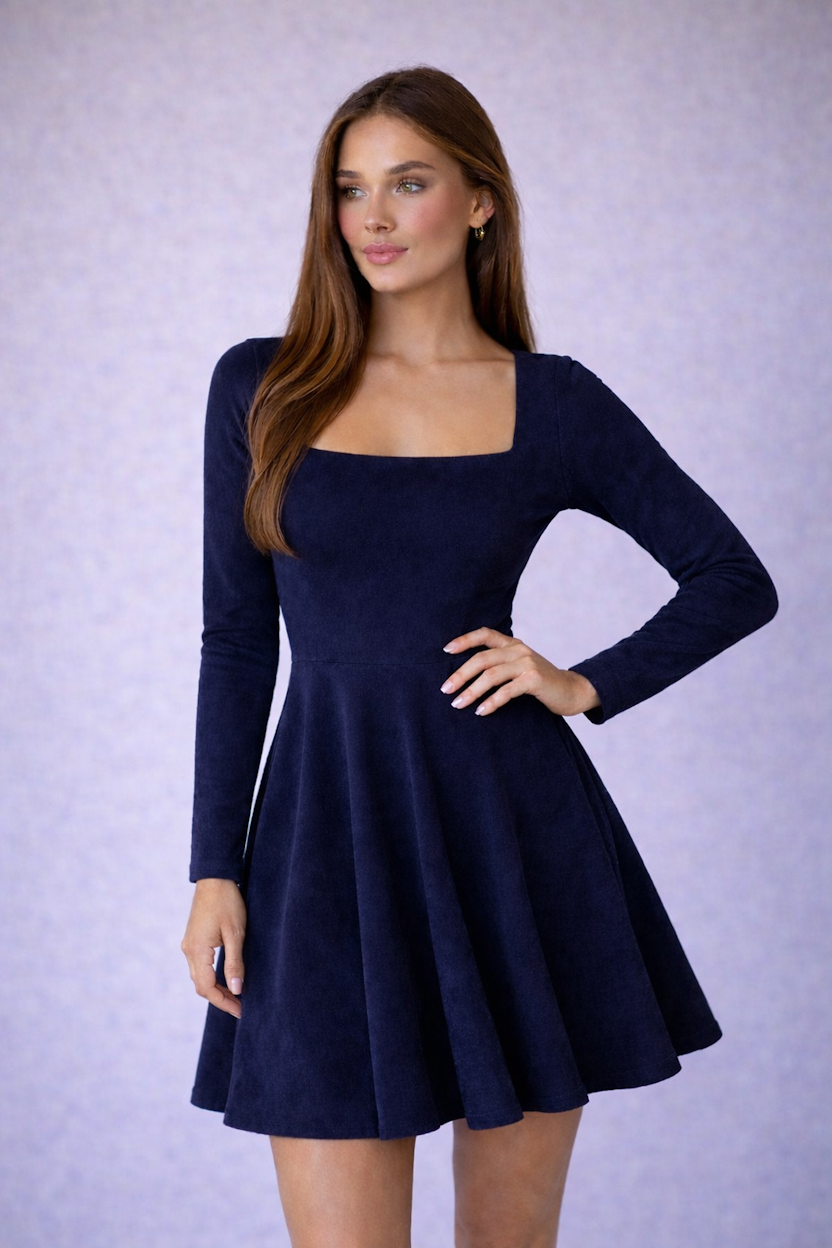 VESTIDO SKATER SUEDE ESCOTE CUADRADO COLOR A ELECCION
