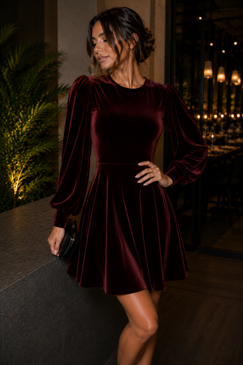 VESTIDO KHLOE VELVET SKATER COLOR A ELECCION
