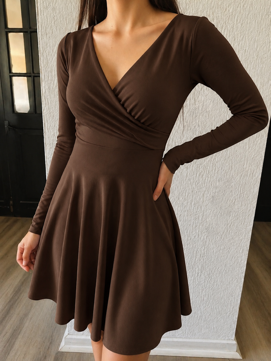 VESTIDO CRUZADO MANGA LARGA SKATER COLOR A ELECCION