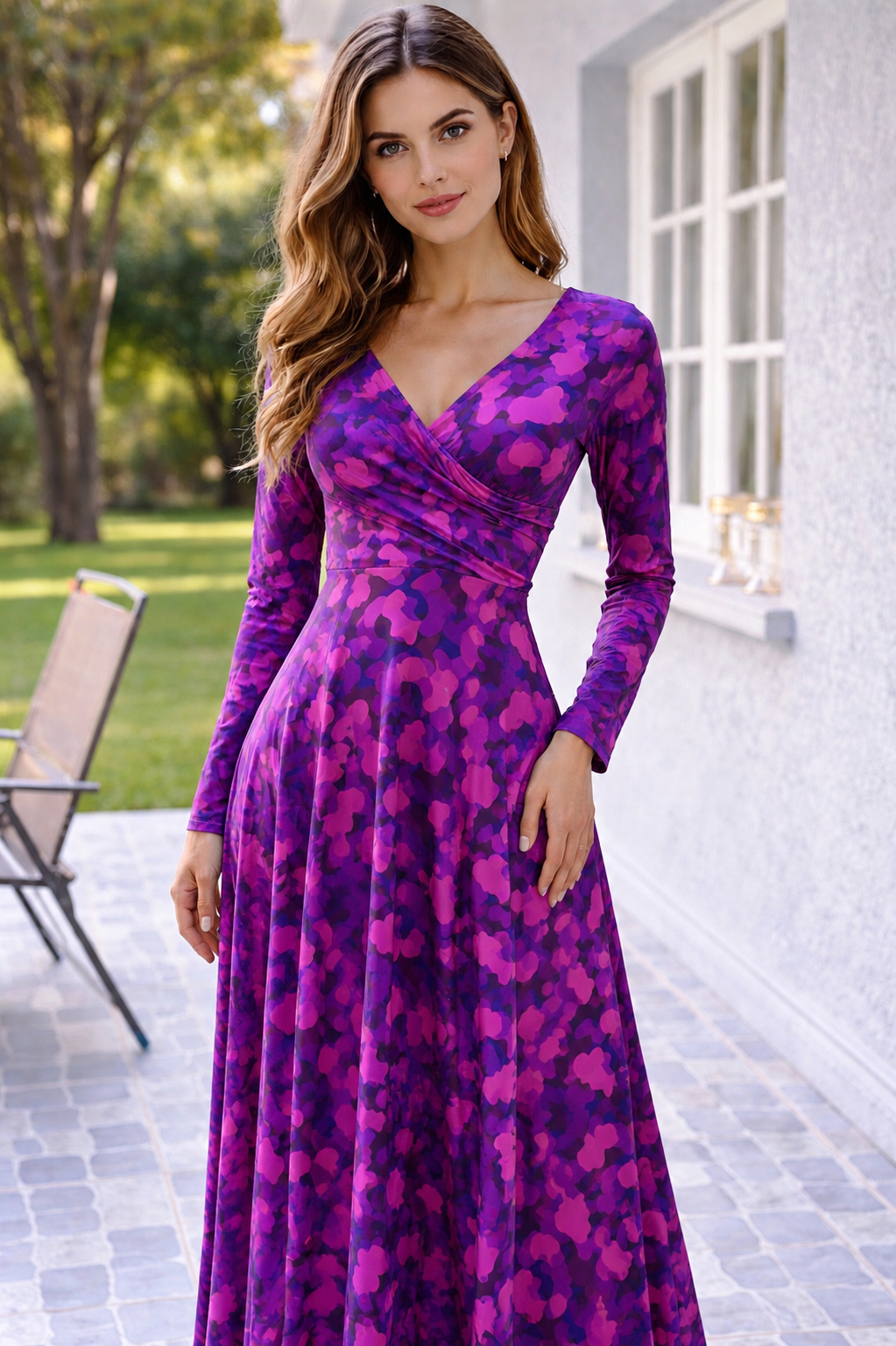 MAXI DRESS CRUZADO MANGA LARGA LOVELY ESTAMPADO EXCLUSIVO