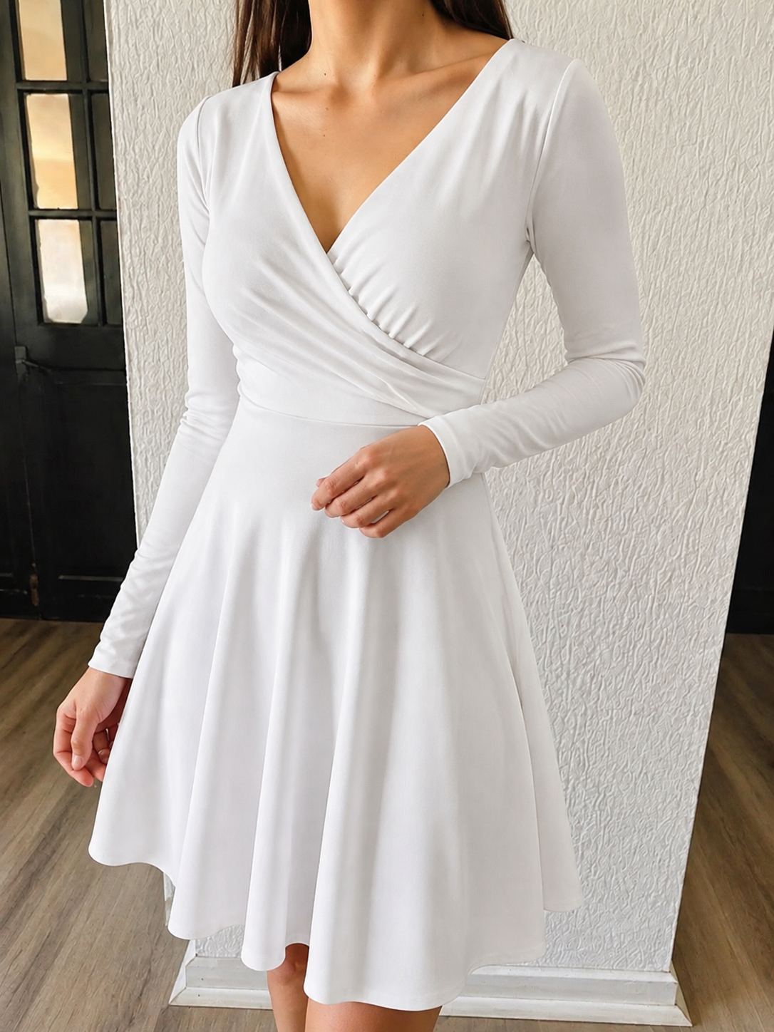VESTIDO CRUZADO LYCRA MANGA LARGA SKATER COLOR A ELECCION