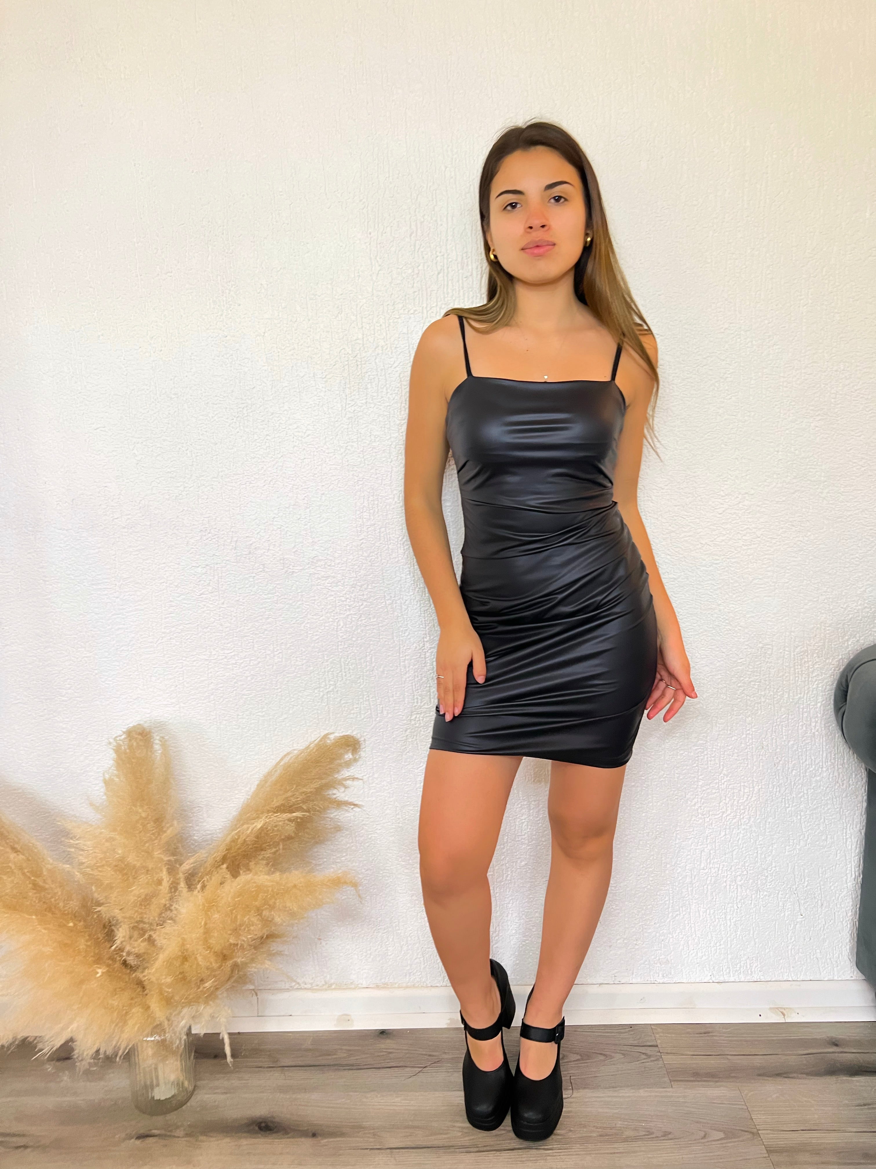 VESTIDO LEATHER DRAPEADO